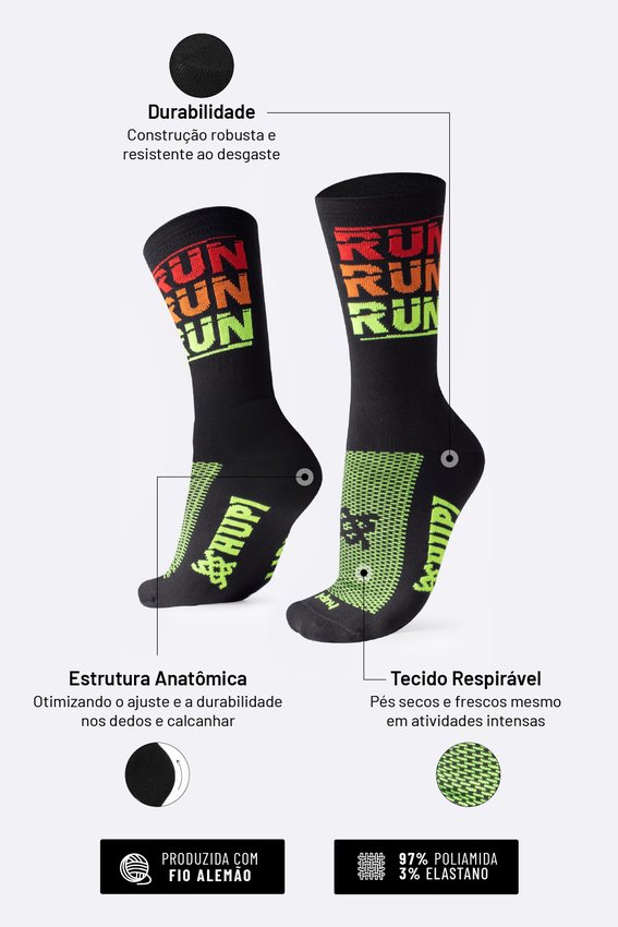 Meia HUPI Run Run Run para Corrida e Motivação