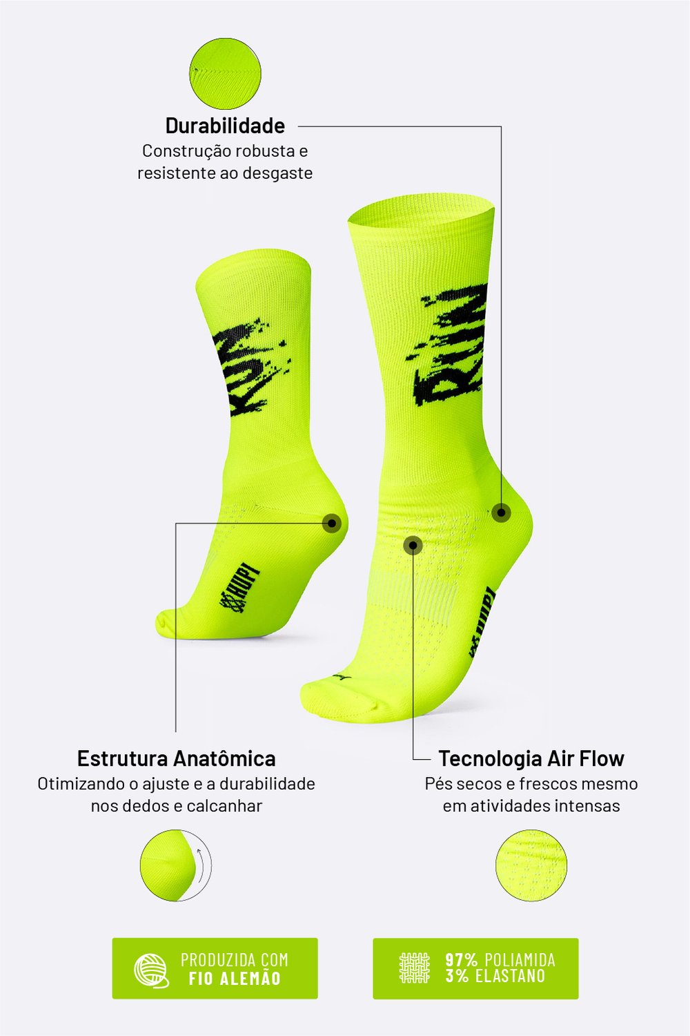 Meia HUPI Run Splash para Corrida — 4 Cores