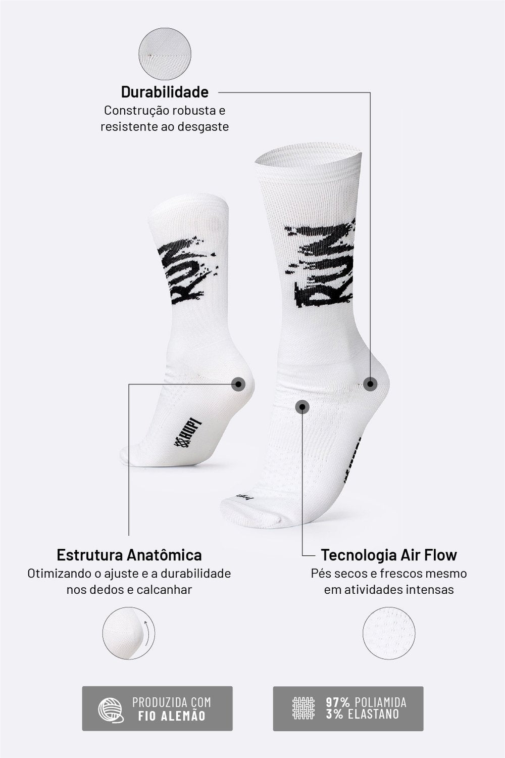Meia HUPI Run Splash para Corrida — 4 Cores