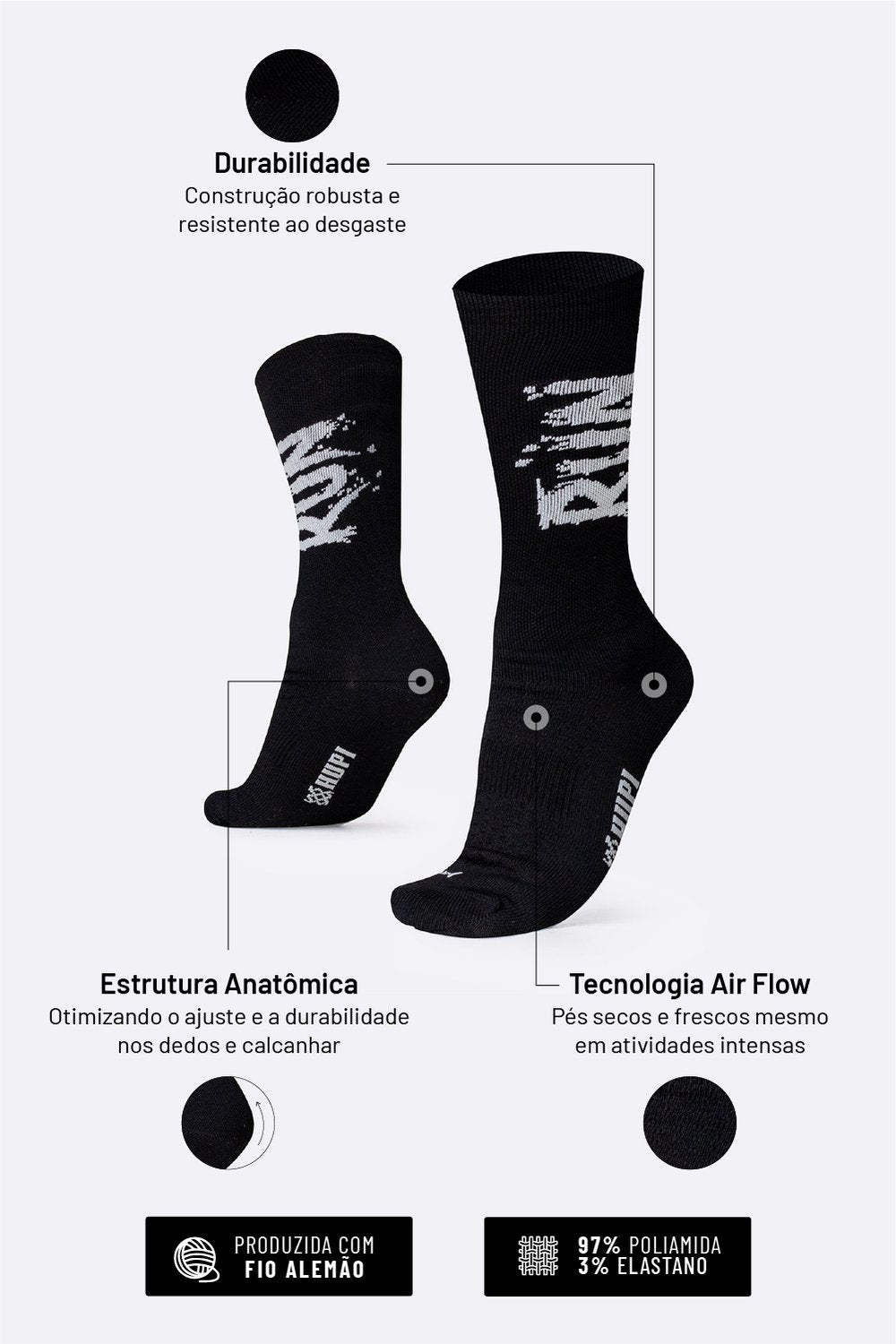 Meia HUPI Run Splash para Corrida — 4 Cores