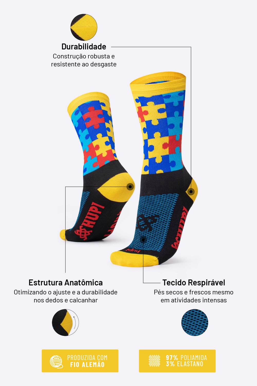 Meia HUPI TEA Autismo — Corrida pela Conscientização