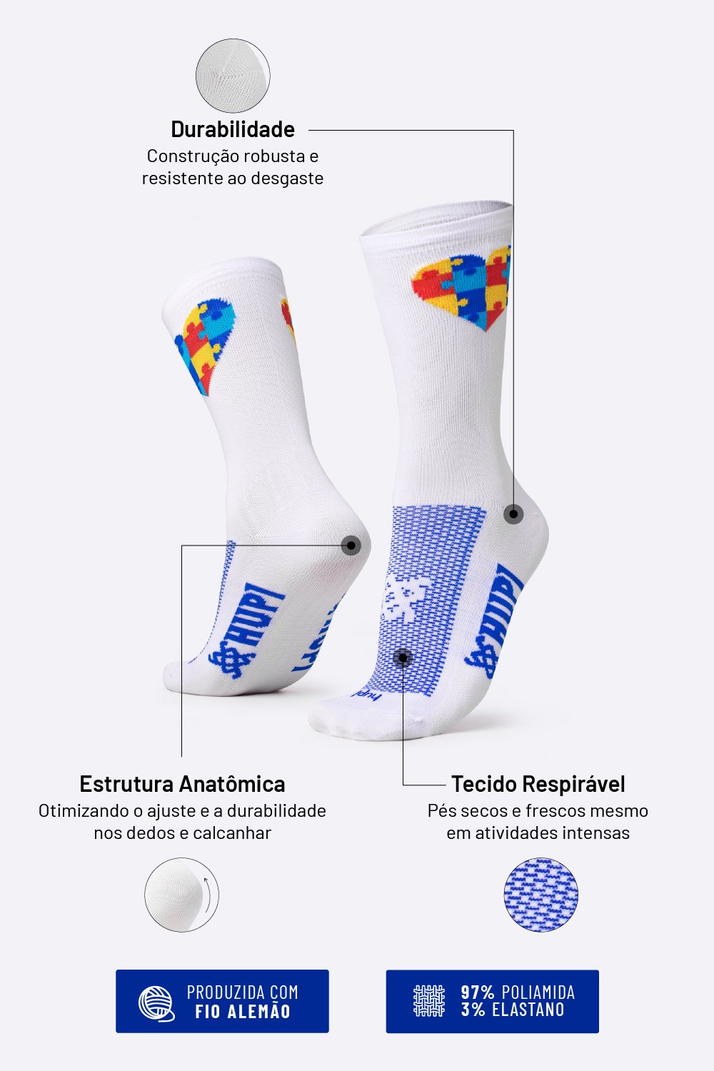Meia HUPI TEA Autismo — Corrida pela Conscientização