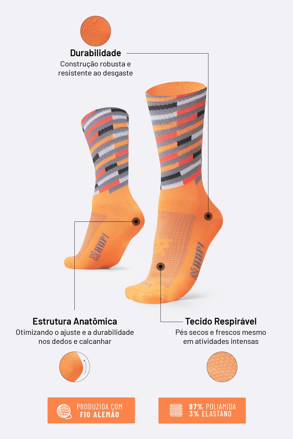 Meia HUPI Triplo Colors para Corrida — 3 Cores