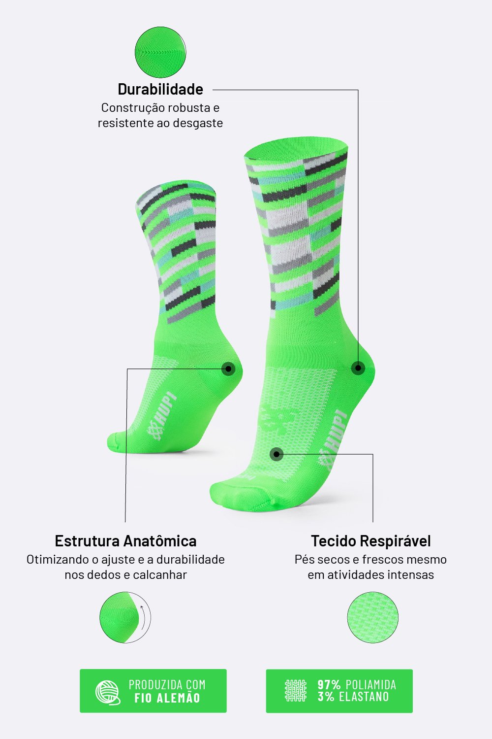 Meia HUPI Triplo Colors para Corrida — 3 Cores