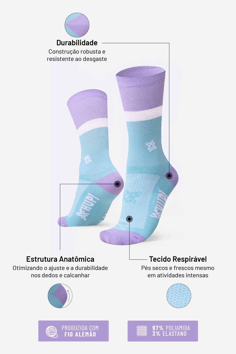 Meia HUPI Trois para Corrida e Estilo