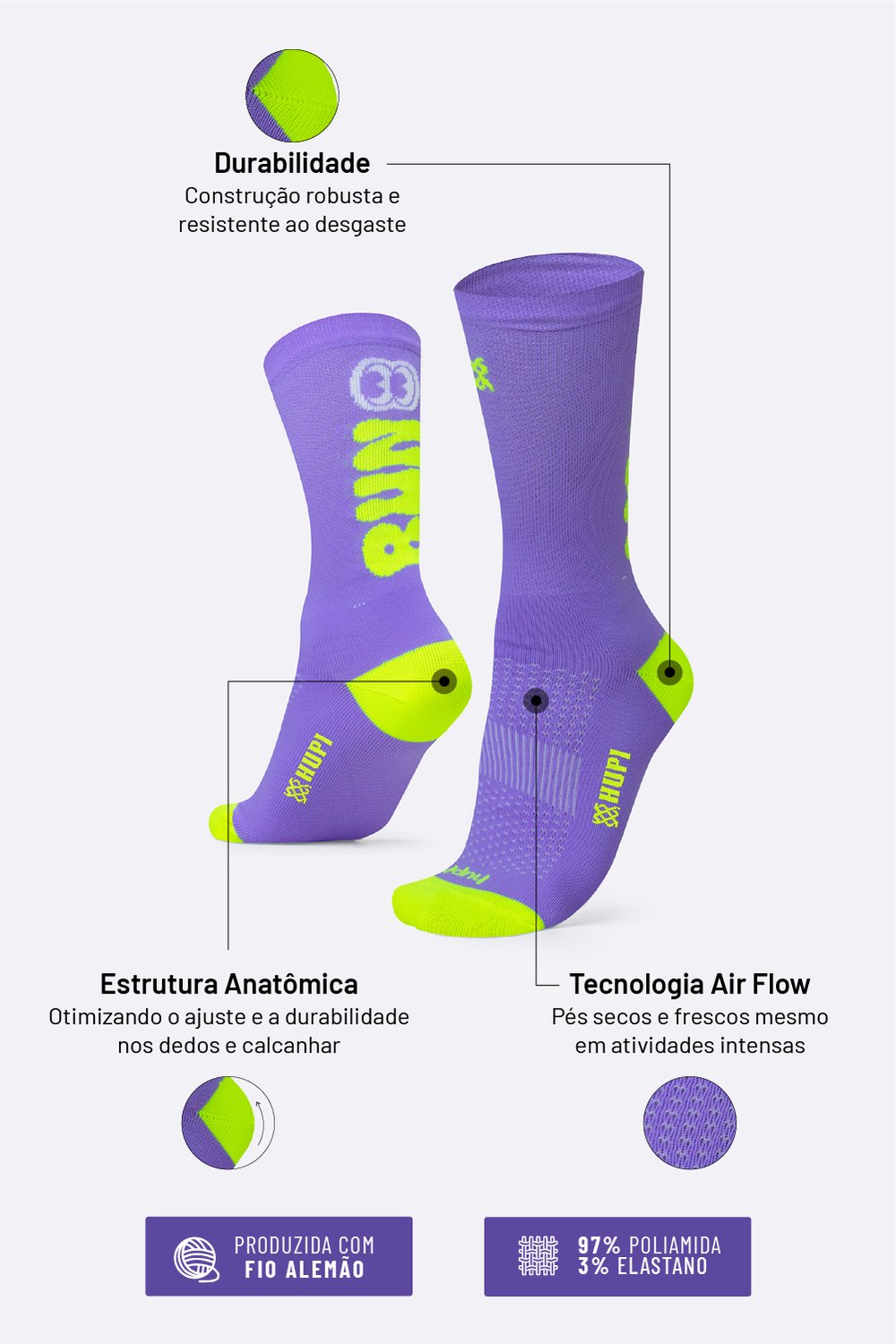 Meia HUPI Yes Run para Corrida e Motivação