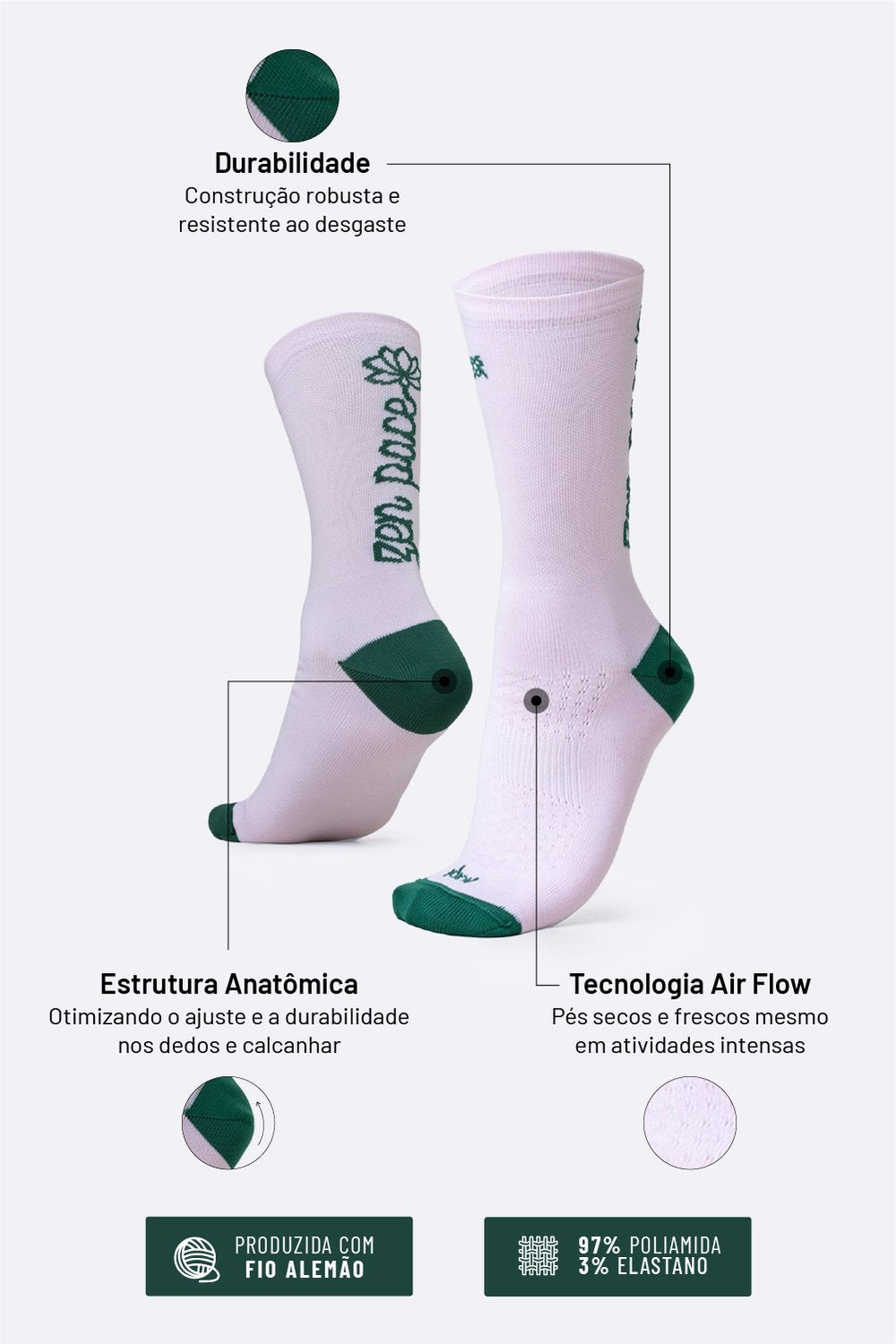 Meia HUPI Zen Pace Rosa e Verde para Corrida Consciente