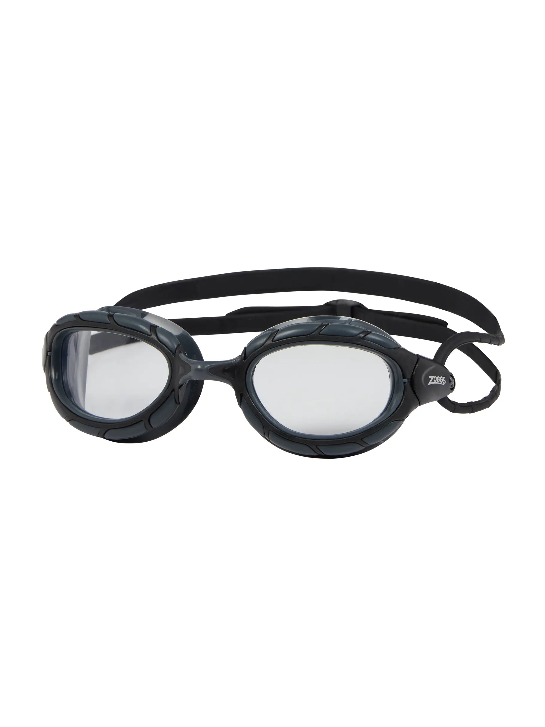 Óculos de Natação Zoggs Predator — armação WIRO preta com lente transparente, vista frontal
